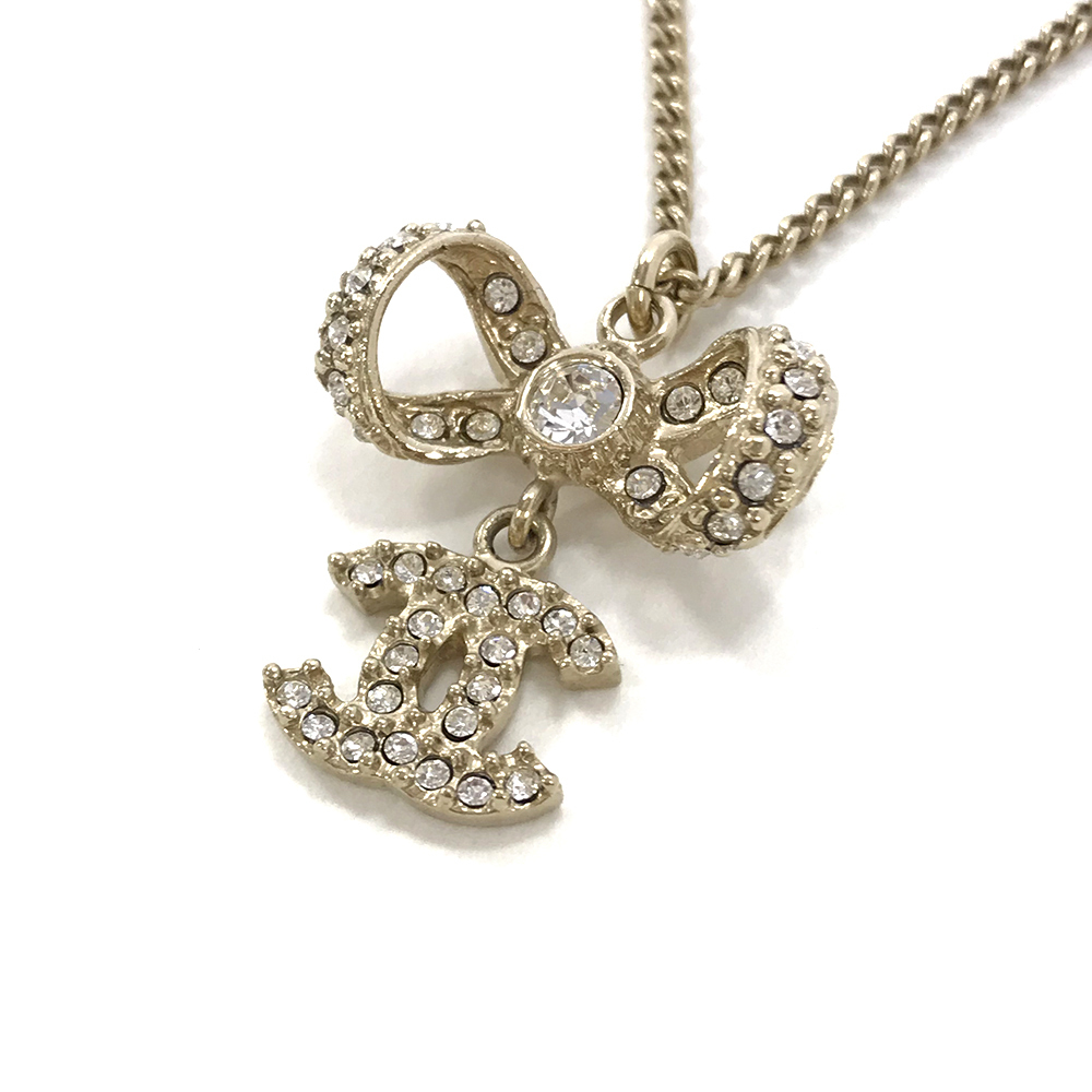 Chanel 42cm Gold Plating Necklace Mark Coco Rhinestone